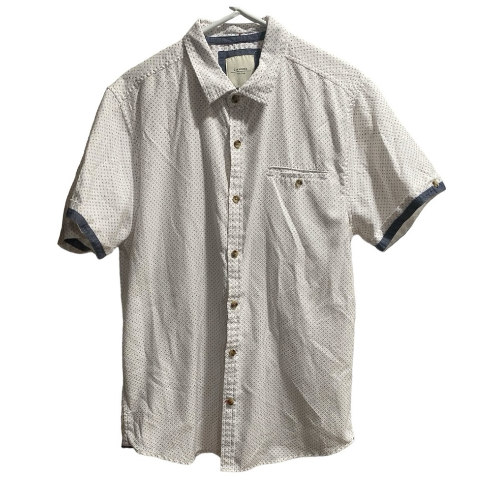 Six Lincoln‎ Sz 1 White Button Up Shirt Small Geometric Pattern Red/blue EUC